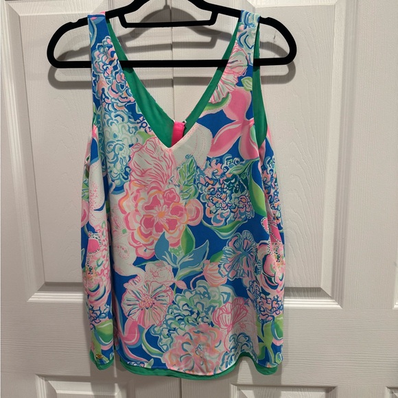 Lilly Pulitzer Tops - Floral V-Neck Sleeveless Top in Blue and Pink